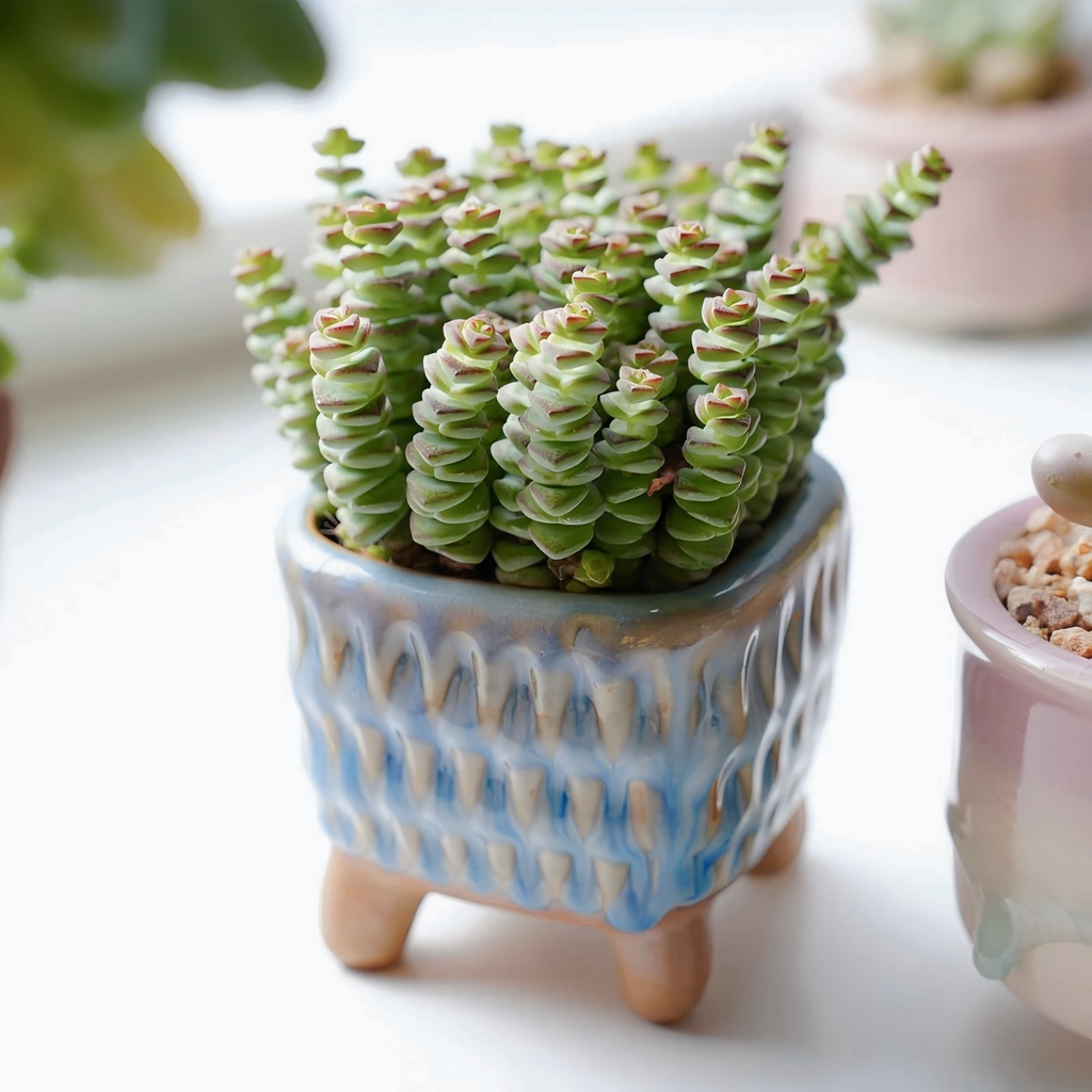 Crassula ‘baby necklace’ Succulent Plant – Live Mini Stacked Jade in 2''–4'' Pot, Unique Spiral Rosette Decor Plant