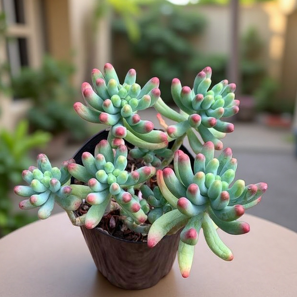 Blush Jelly Succulent Plant – Live Sedum Pachyphyllum in 2''–4'' Pot, Soft Green Succulent with Pink Tips for Indoor Decor