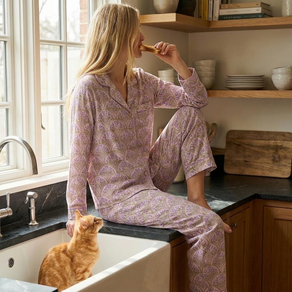 Lavender Floral Pajama Set – Women’s Long Sleeve Vintage Boho Sleepwear