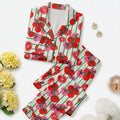 Women’s Long Sleeve Pajama Set – Tomato Print Sleepwear with Striped Design, Cozy Loungewear for Home