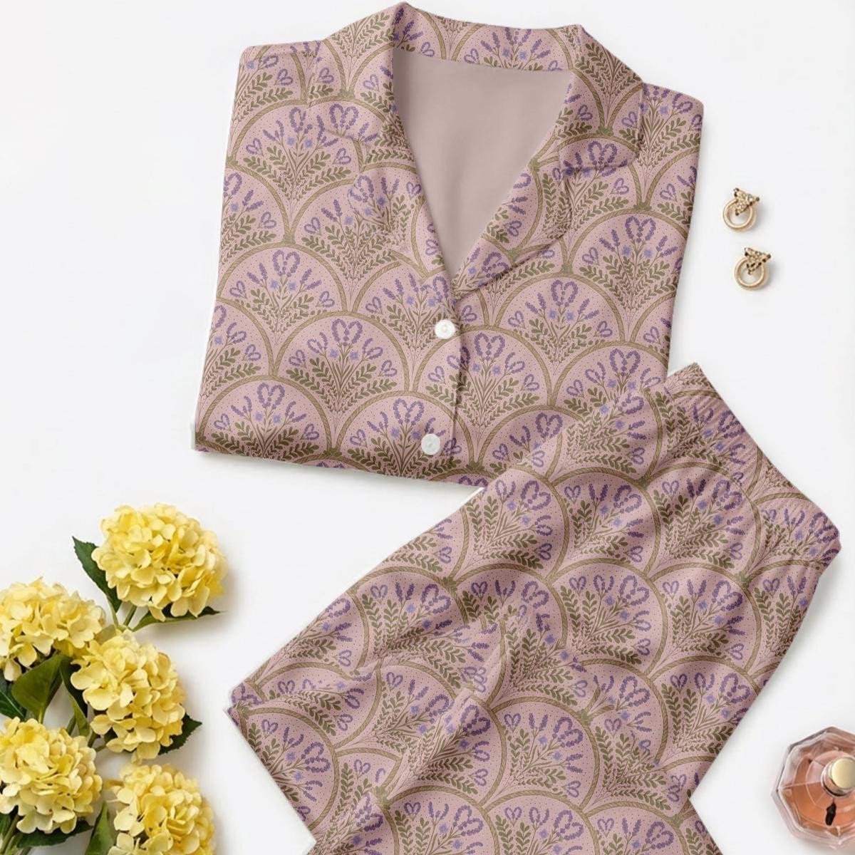 Lavender Floral Pajama Set – Women’s Long Sleeve Vintage Boho Sleepwear