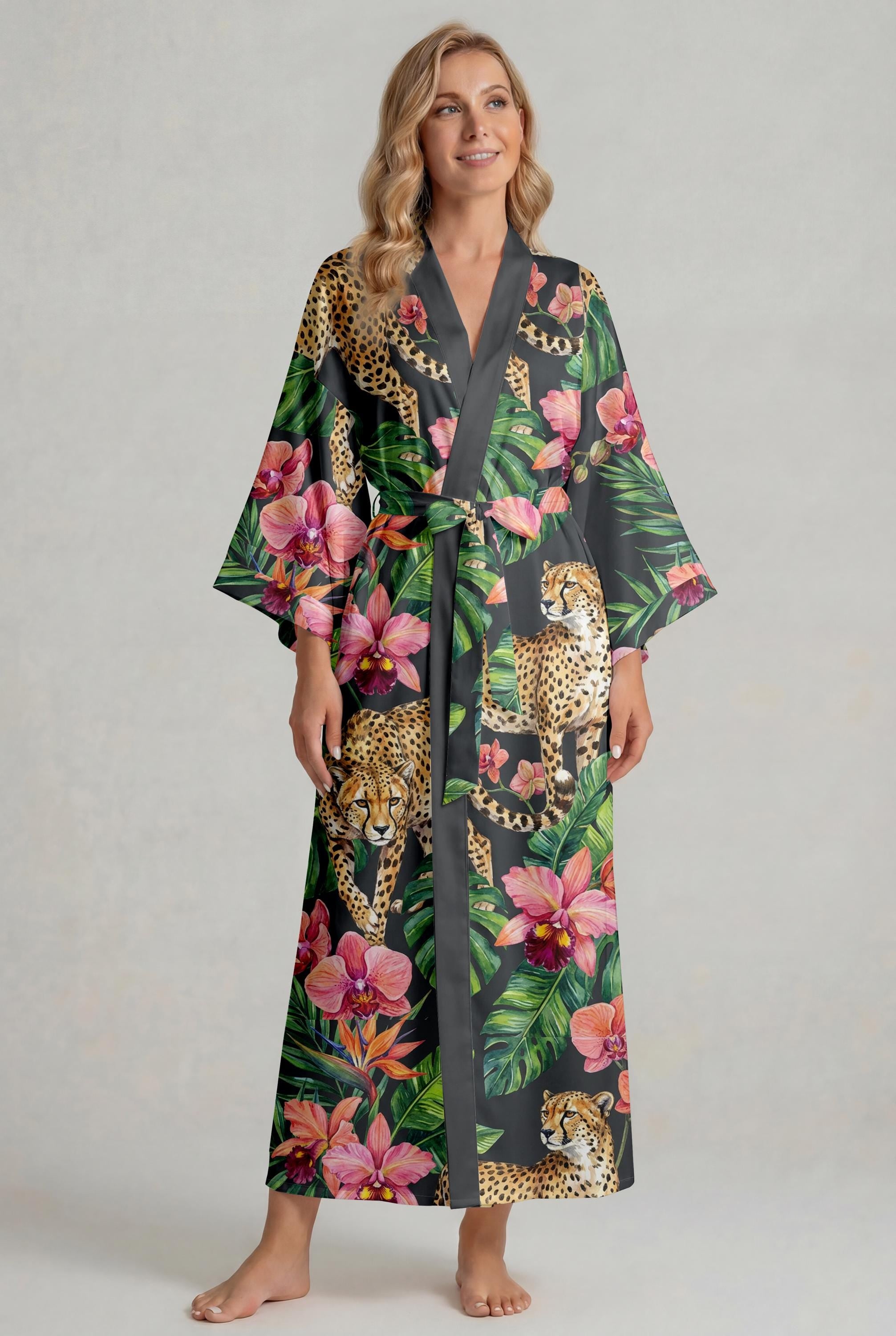 Mother’s Day Gift for Mom, Matching Mother Daughter Robe Set, Tropical Leopard Kimono Robe, Soft Satin Lounge Wear, Gift from Daughter