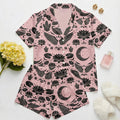 Women’s Short Sleeve Pajama Set – Moon and Wing Print Sleepwear, Pink Cozy Loungewear for Home