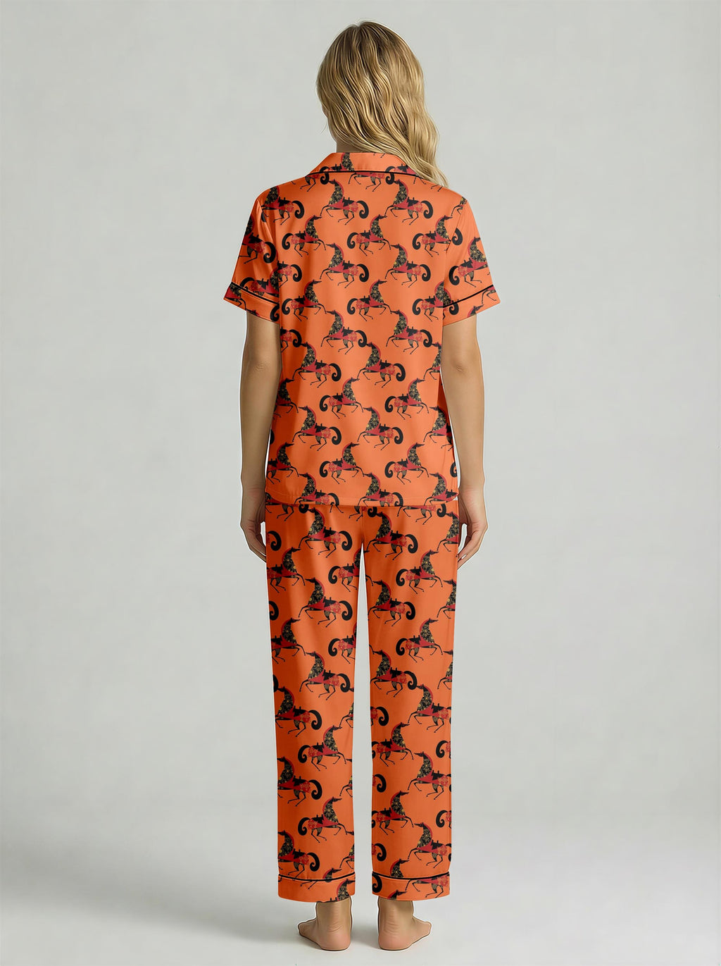 Lunar New Year Pajama Set – Women's Faux Silk Horse Print Sleepwear