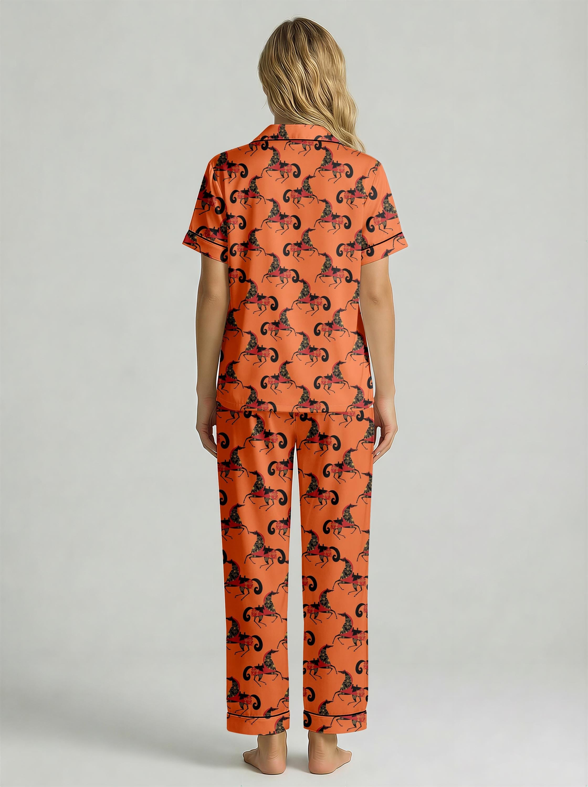Lunar New Year Pajama Set – Women's Faux Silk Horse Print Sleepwear