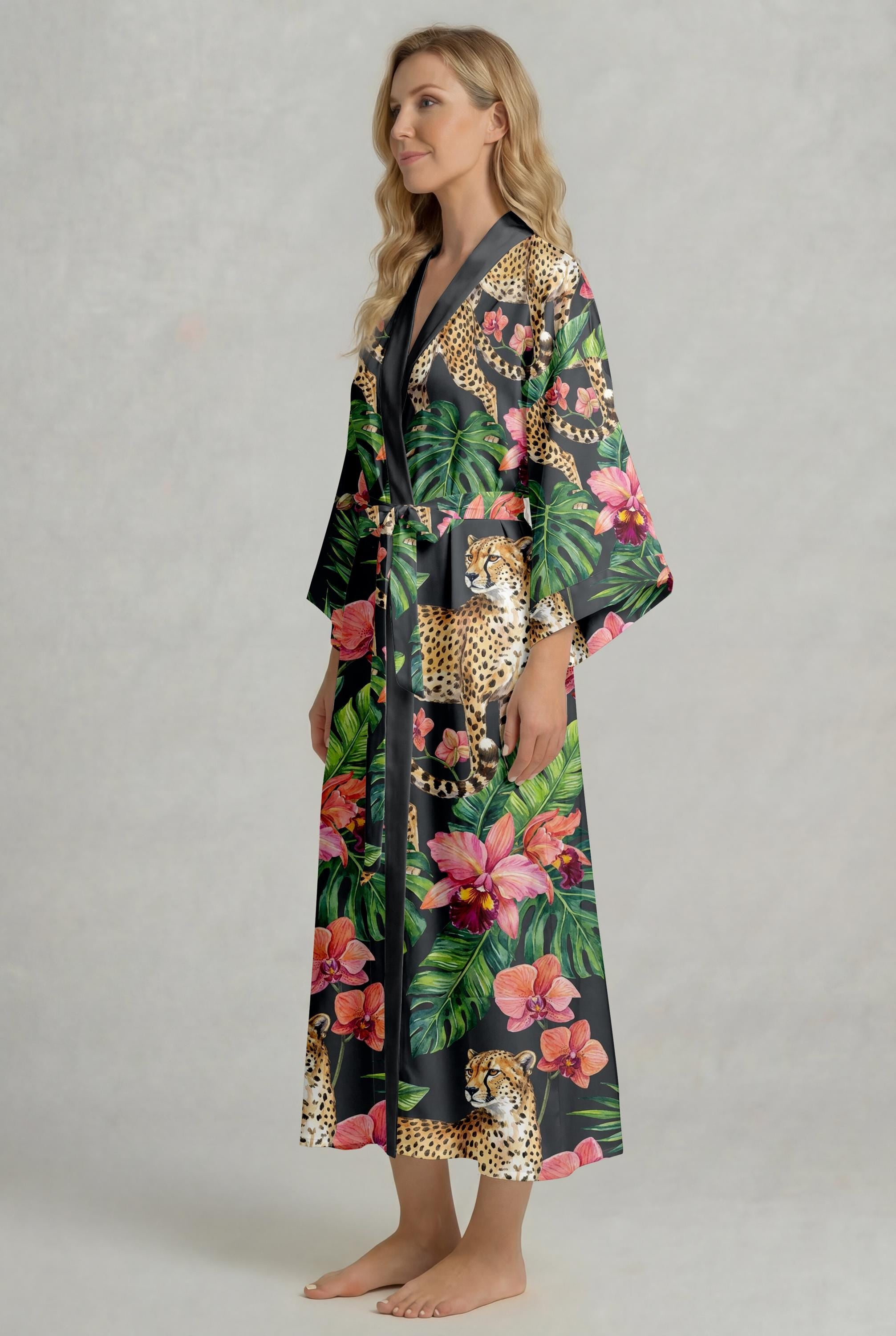 Mother’s Day Gift for Mom, Matching Mother Daughter Robe Set, Tropical Leopard Kimono Robe, Soft Satin Lounge Wear, Gift from Daughter