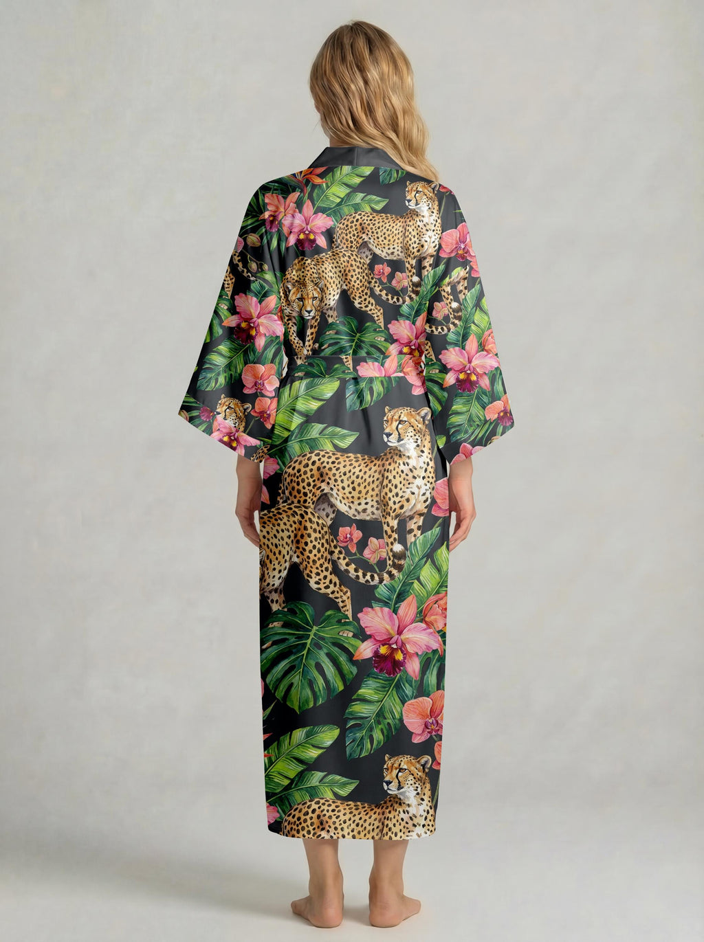 Mother’s Day Gift for Mom, Matching Mother Daughter Robe Set, Tropical Leopard Kimono Robe, Soft Satin Lounge Wear, Gift from Daughter