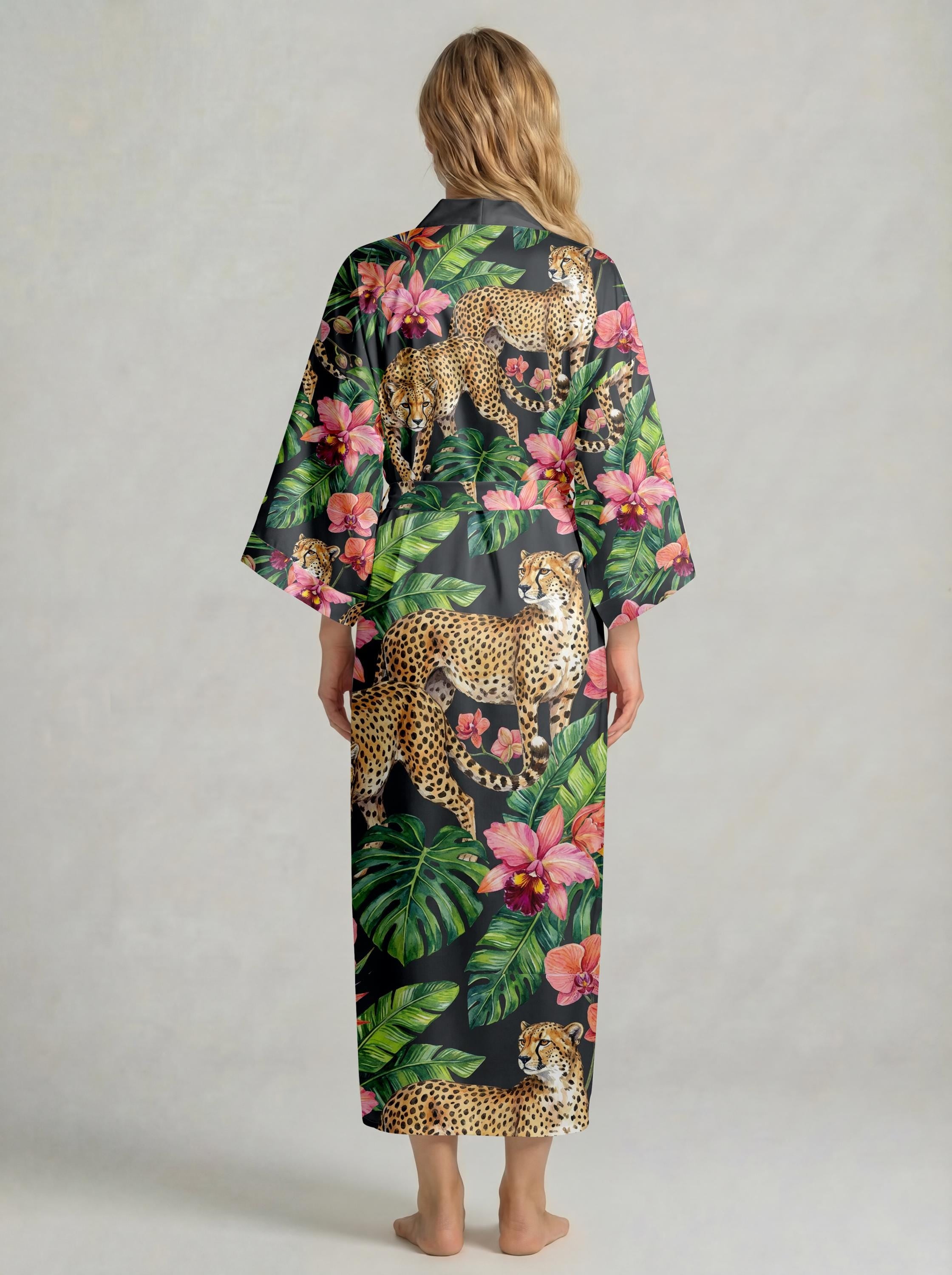 Mother’s Day Gift for Mom, Matching Mother Daughter Robe Set, Tropical Leopard Kimono Robe, Soft Satin Lounge Wear, Gift from Daughter