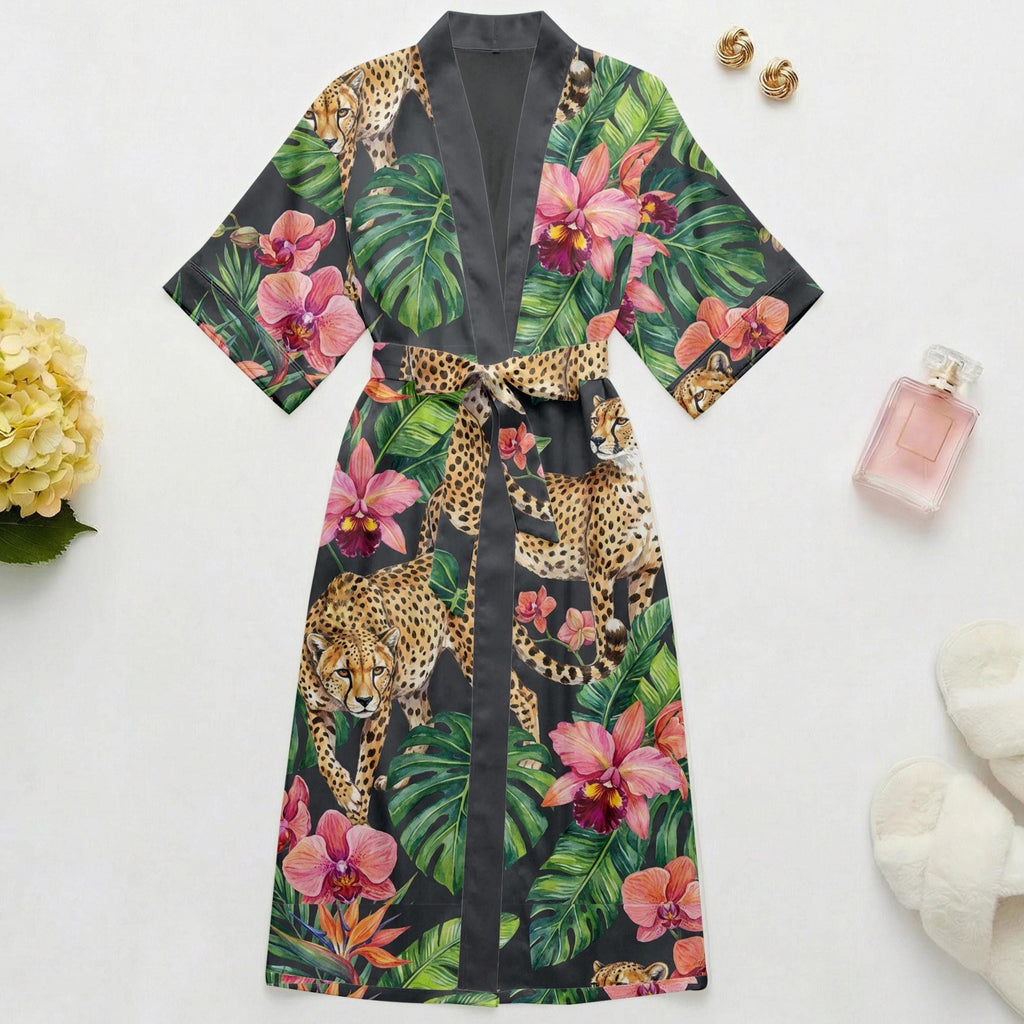 Mother’s Day Gift for Mom, Matching Mother Daughter Robe Set, Tropical Leopard Kimono Robe, Soft Satin Lounge Wear, Gift from Daughter