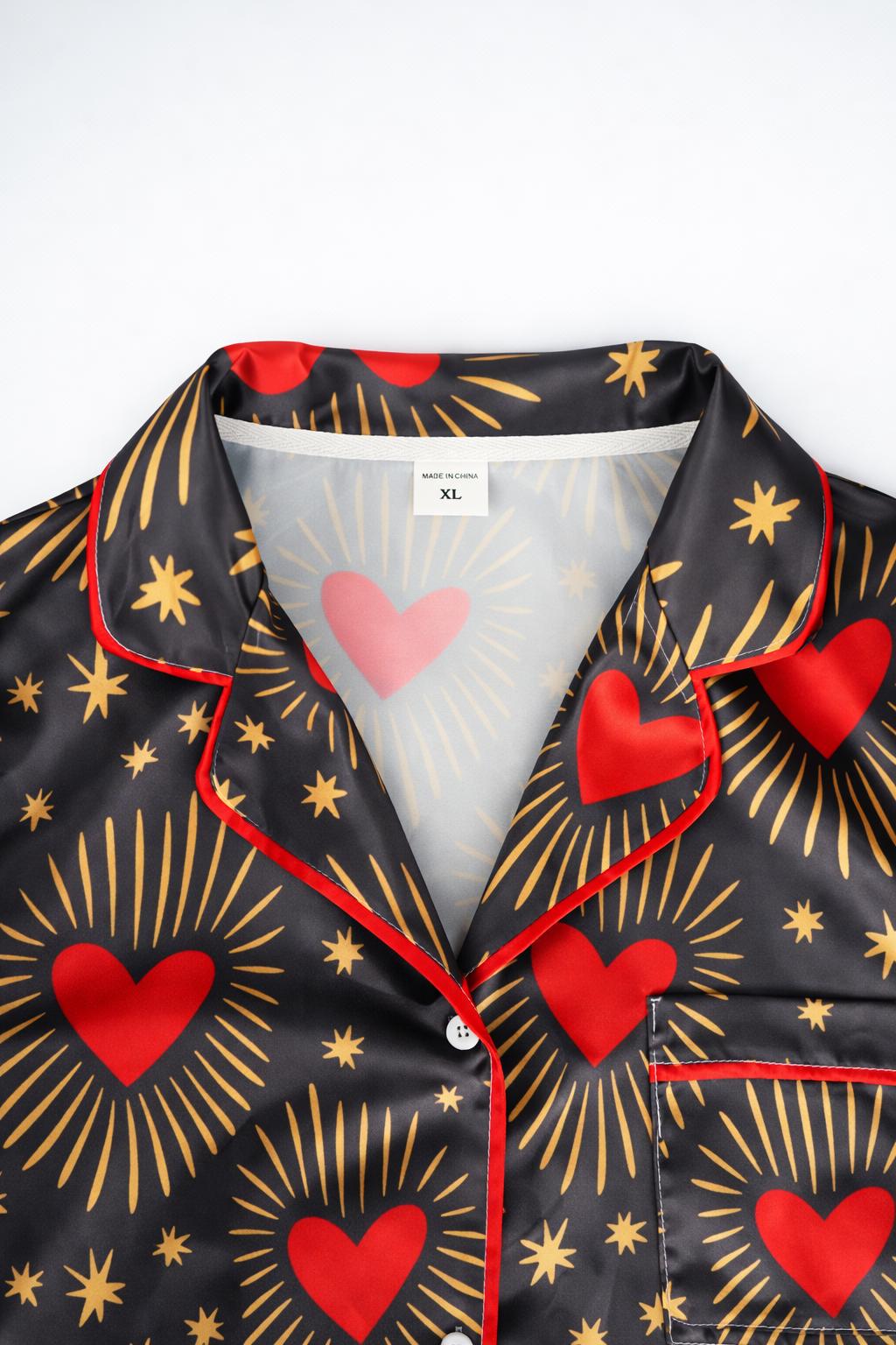 Women’s Long Sleeve Pajama Set – Heart and Star Print Sleepwear, Cozy Loungewear for Home