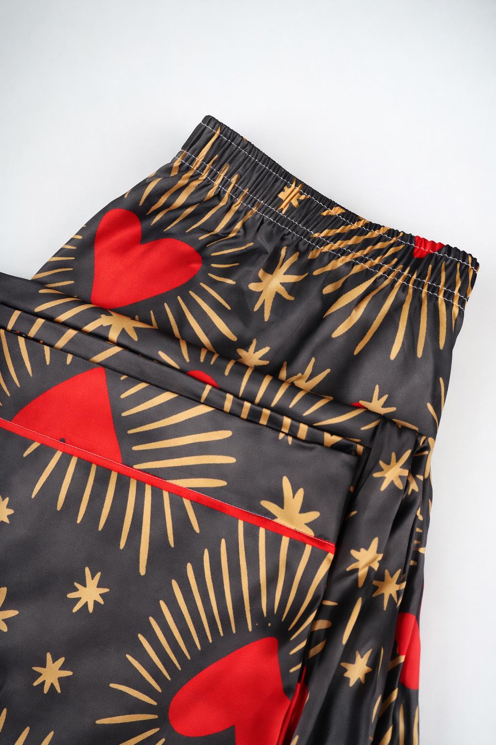 Women’s Long Sleeve Pajama Set – Heart and Star Print Sleepwear, Cozy Loungewear for Home