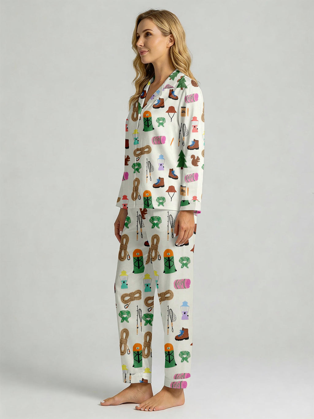 Women's Pajama Set, Outdoor Hiker Print Loungewear, Cozy Sleepwear
