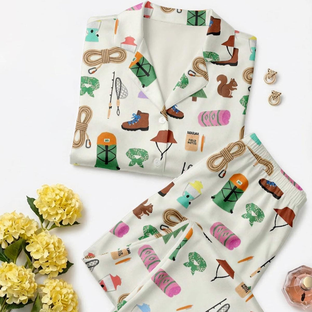 Women's Pajama Set, Outdoor Hiker Print Loungewear, Cozy Sleepwear
