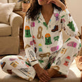 Women's Pajama Set, Outdoor Hiker Print Loungewear, Cozy Sleepwear