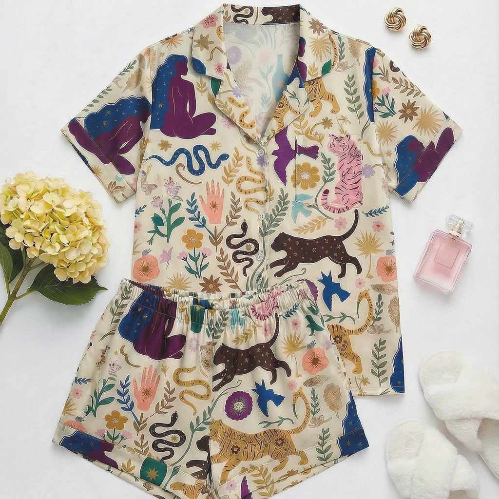 Plus Size Mystic Pattern Pajama Set – Celestial Bohemian Sleepwear (0X–4X)