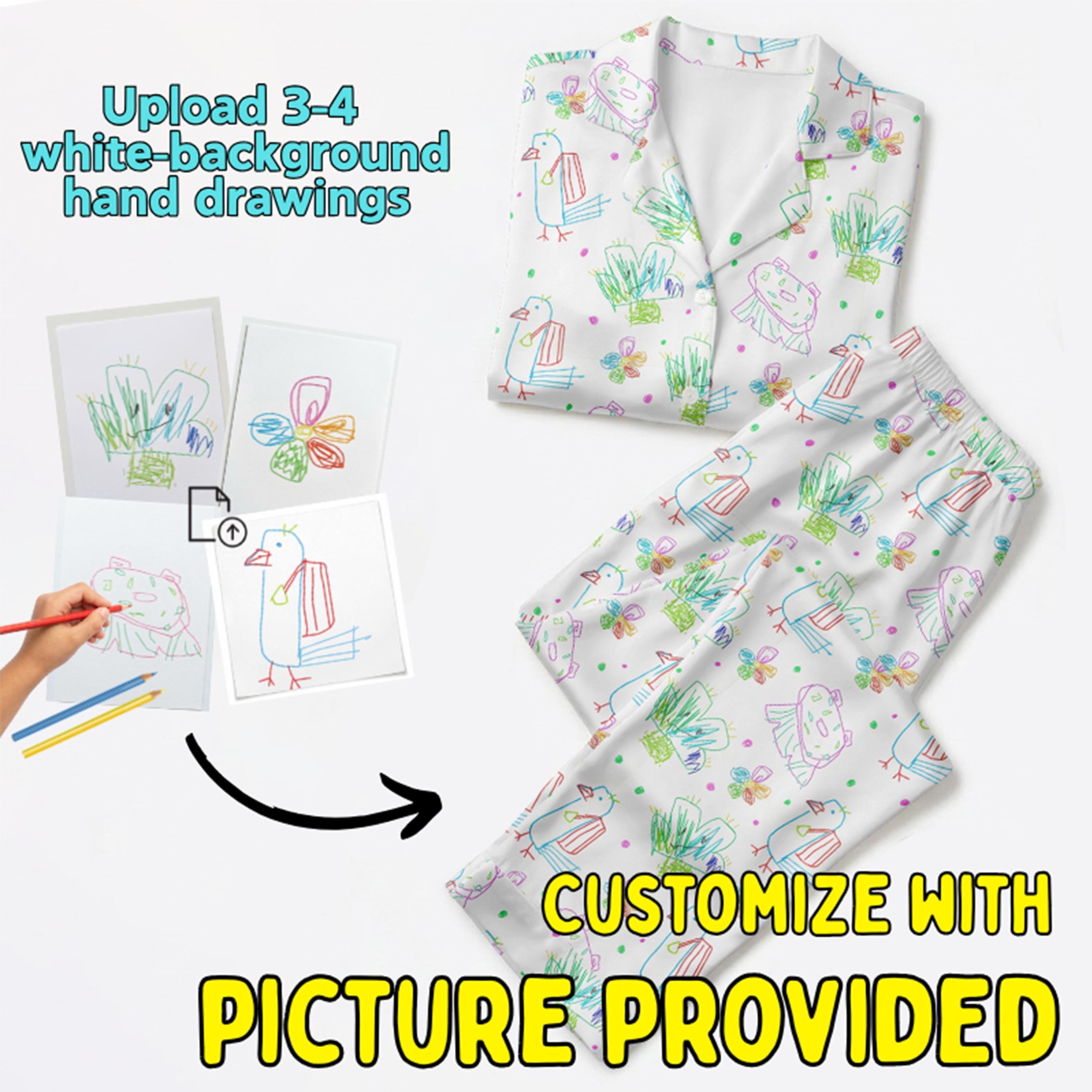 Custom Pajamas from Kids Drawing | Turn Child Artwork into Pajama Print, Personalized Family Gift，Personalized Pajamas for Mom