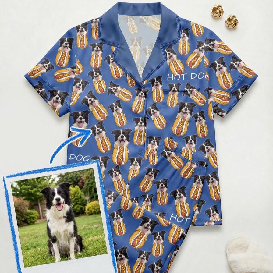 Custom Pet Photo Pajama Set, Personalized Dog Sleepwear, Pet Lover Gift