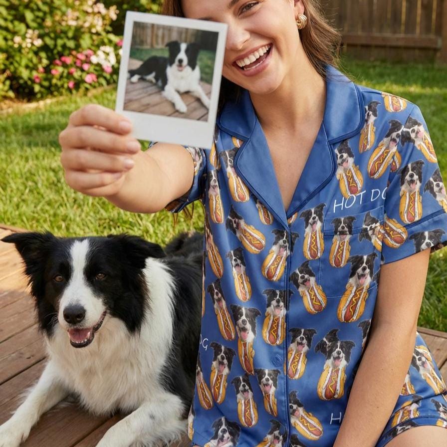 Custom Pet Photo Pajama Set, Personalized Dog Sleepwear, Pet Lover Gift