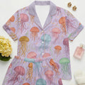 Jellyfish Print Pajama Set, Women's Lightweight Sleepwear
