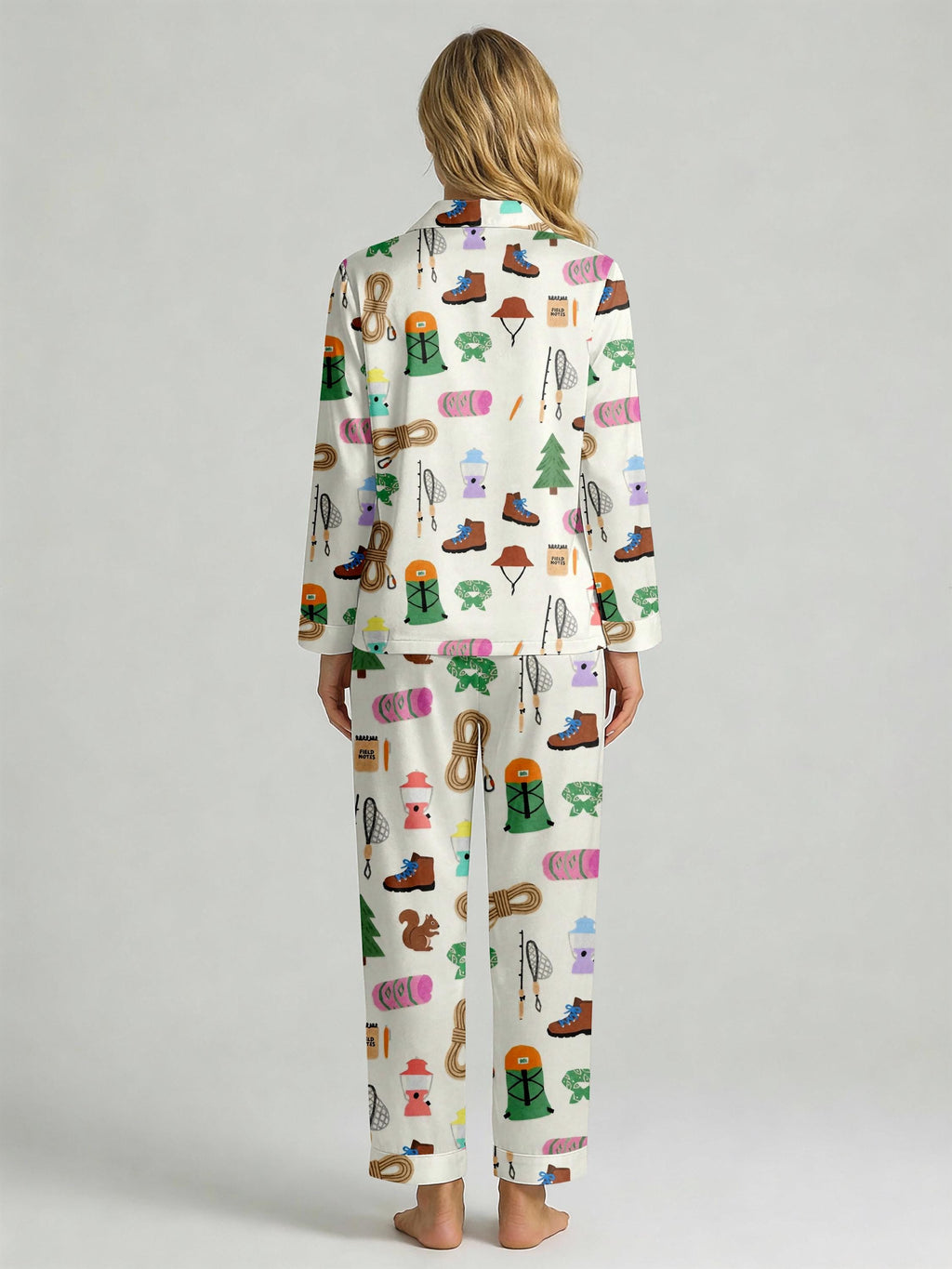Women's Pajama Set, Outdoor Hiker Print Loungewear, Cozy Sleepwear