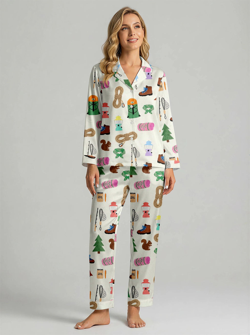 Women's Pajama Set, Outdoor Hiker Print Loungewear, Cozy Sleepwear
