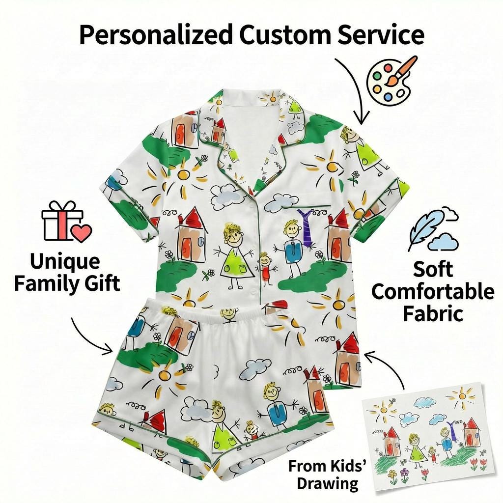 Custom Pajamas from Kids Drawing | Turn Child Artwork into Pajama Print, Personalized Family Gift，Personalized Pajamas for Her &Mom