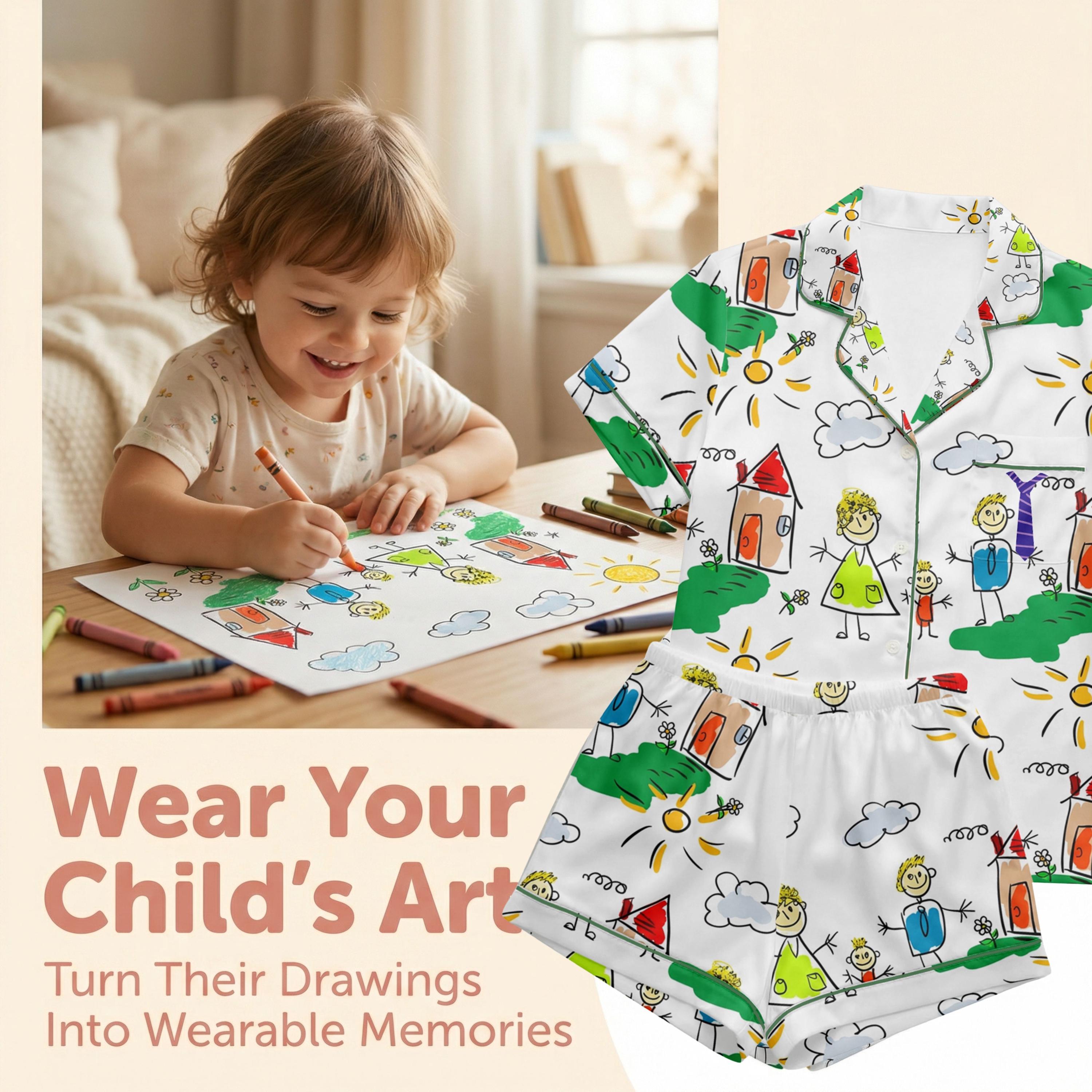 Custom Pajamas from Kids Drawing | Turn Child Artwork into Pajama Print, Personalized Family Gift，Personalized Pajamas for Her &Mom