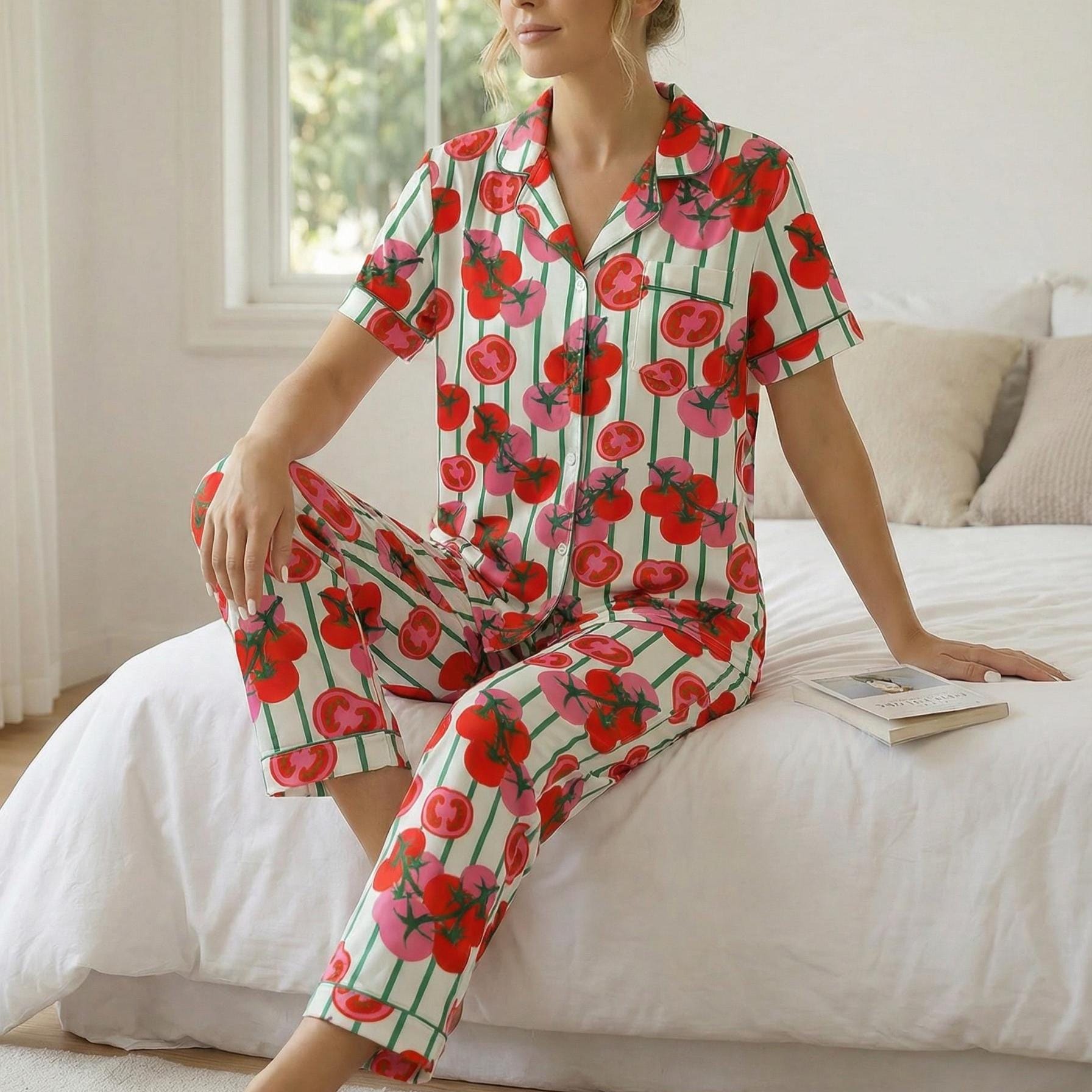 Mother’s Day Gift Pajama Set, Matching Mom Daughter PJs, Tomato Print Sleepwear, Cute Summer Lounge Set, Gift from Daughter