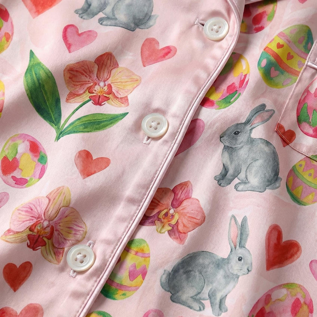Women's Easter Bunny Pajama Set, Silky Feel Short Sleeve Sleepwear, Spring Lounge Set