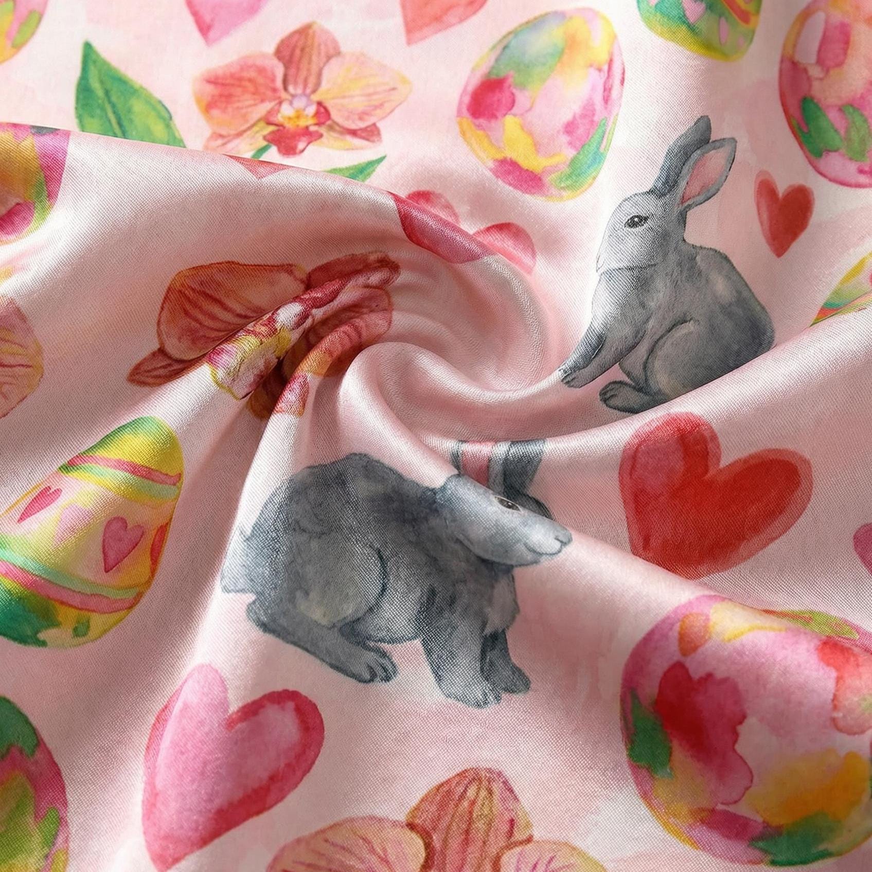 Women's Easter Bunny Pajama Set, Silky Feel Short Sleeve Sleepwear, Spring Lounge Set
