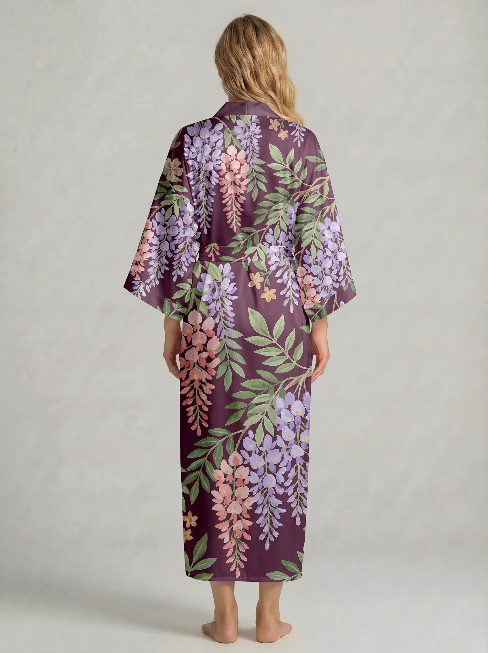 Women's Tropical Floral Leopard Kimono Robe, Lightweight Resort Beach Cover Up