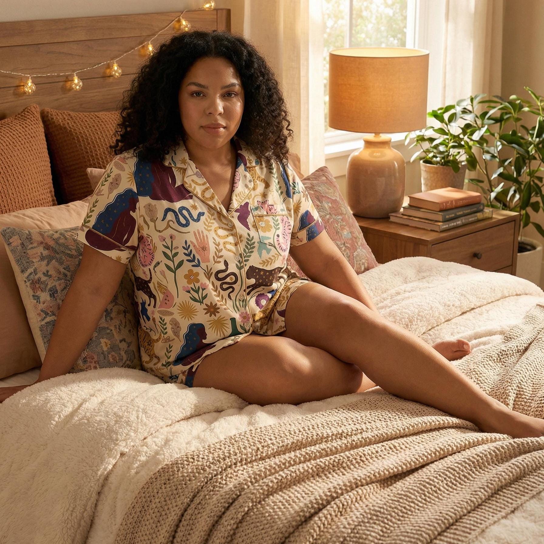 Plus Size Mystic Pattern Pajama Set – Celestial Bohemian Sleepwear (0X–4X)