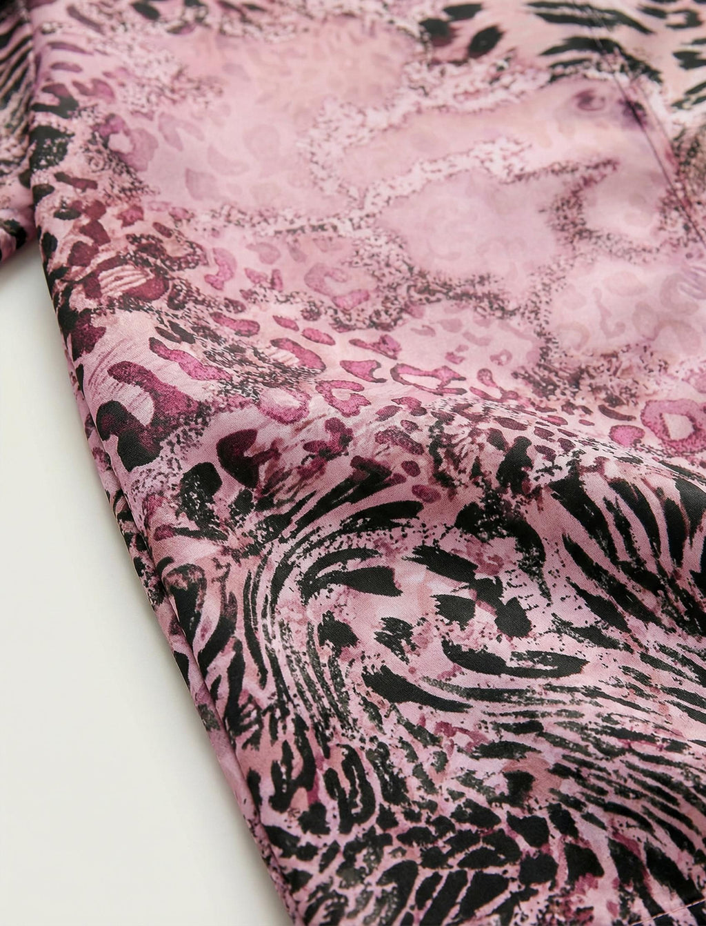 Women's Pink Animal Print Satin Pajama Set | Faux Silk Sleepwear Loungewear