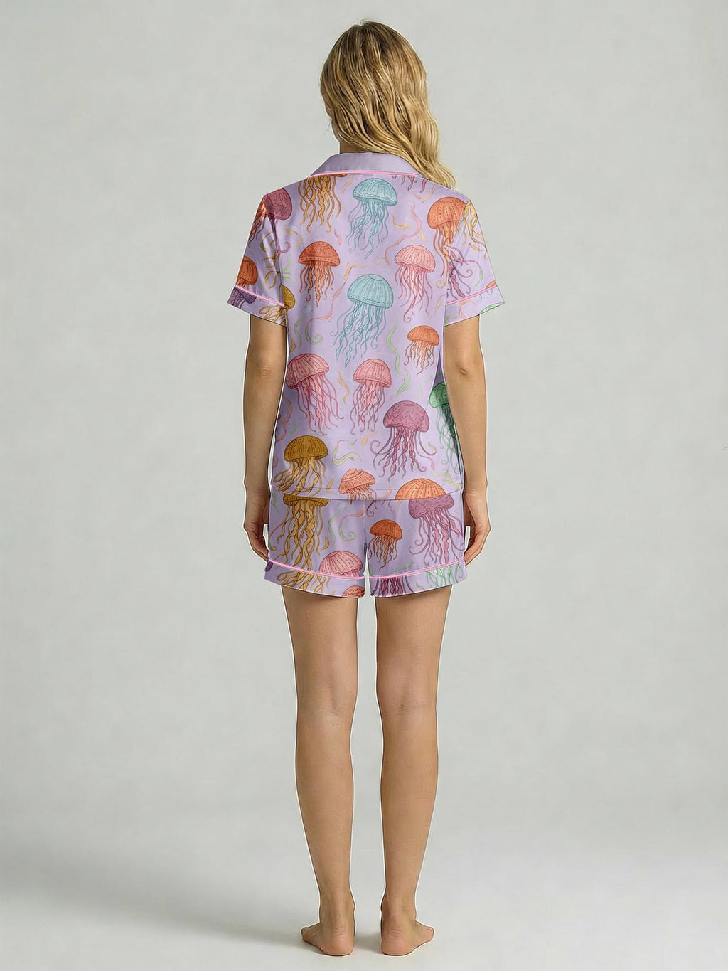 Jellyfish Print Pajama Set, Women's Lightweight Sleepwear