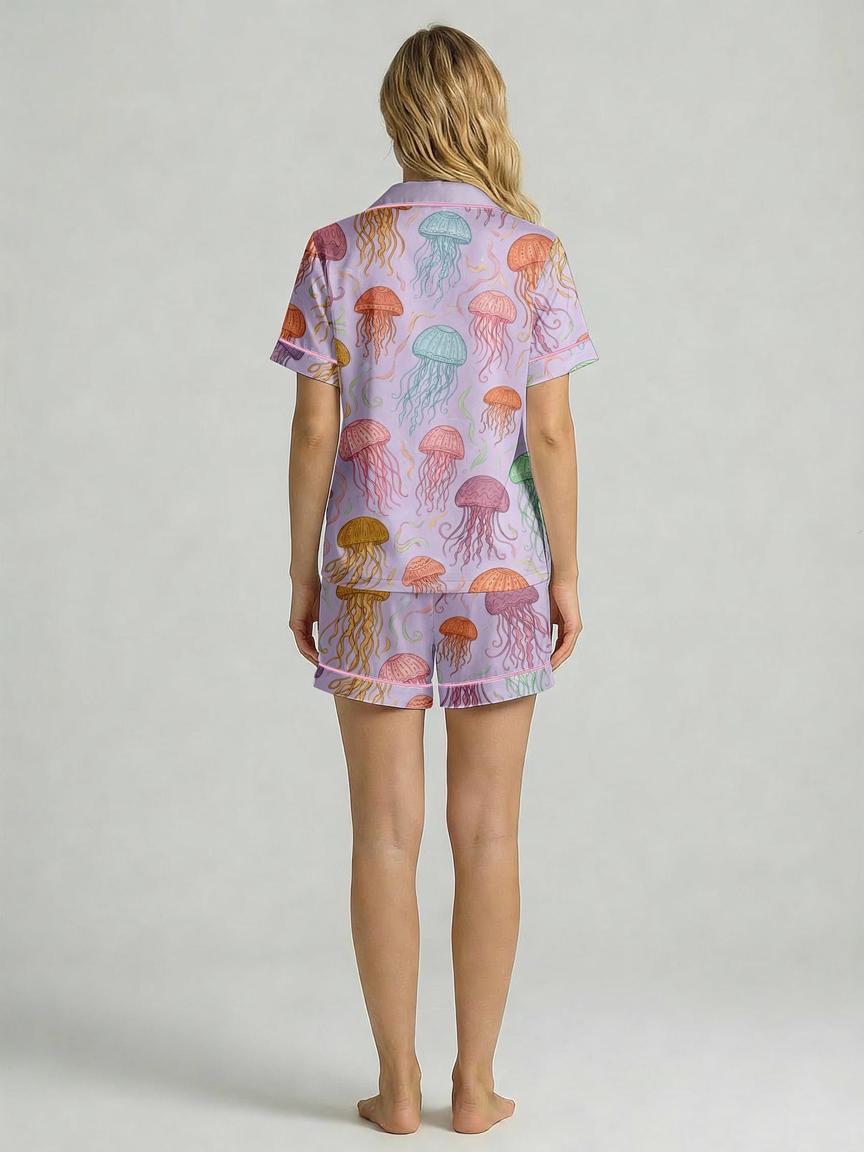 Jellyfish Print Pajama Set, Women's Lightweight Sleepwear