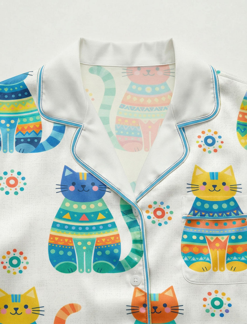 Cat Satin Pajama Set, Cute Cat Sleepwear, Women’s Lounge Pajamas, Summer Sleepwear Cat Meme Xmas Wedding Pajamas,  Gift for Her