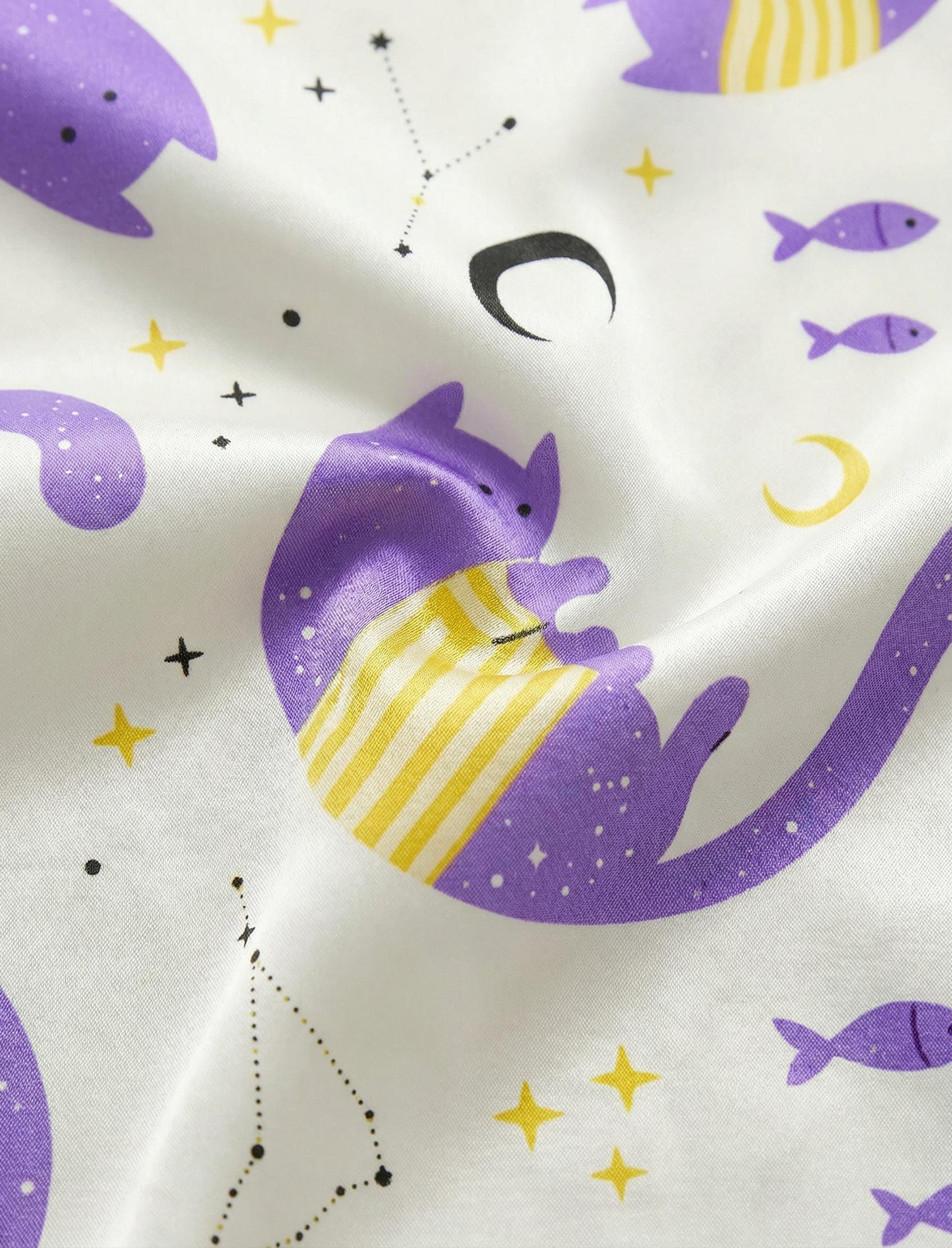Purple Cat Satin Pajama Set, Cute Cat Print , Women’s Lounge Pajamas, Summer Sleepwear Pet Meme Xmas Wedding Pajamas,  Gift for Her