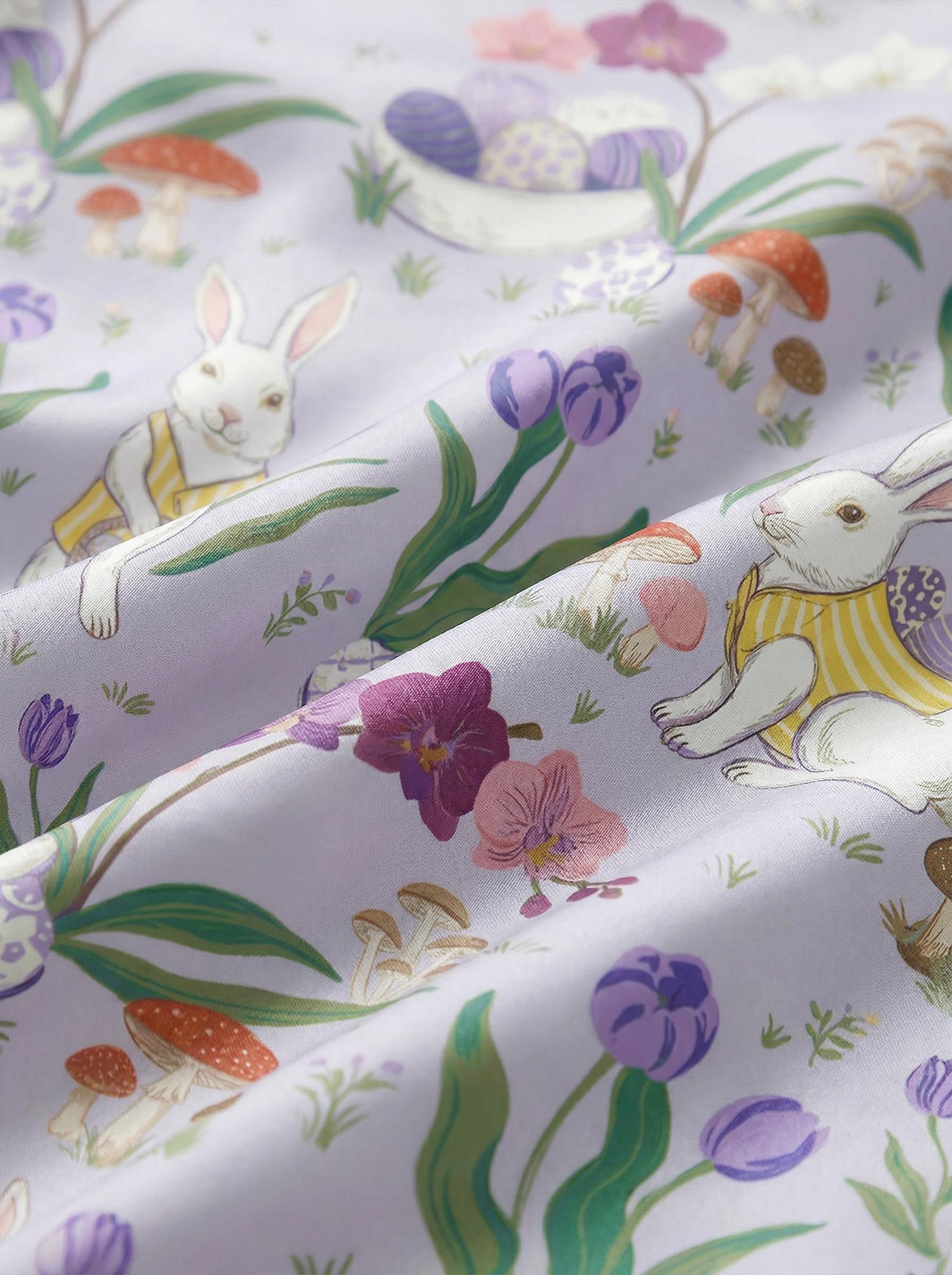 Easter Bunny Pajama Set for Women, Cute Rabbit & Easter Egg Print Satin PJs, Spring Family Matching Sleepwear, Easter Gift for Her