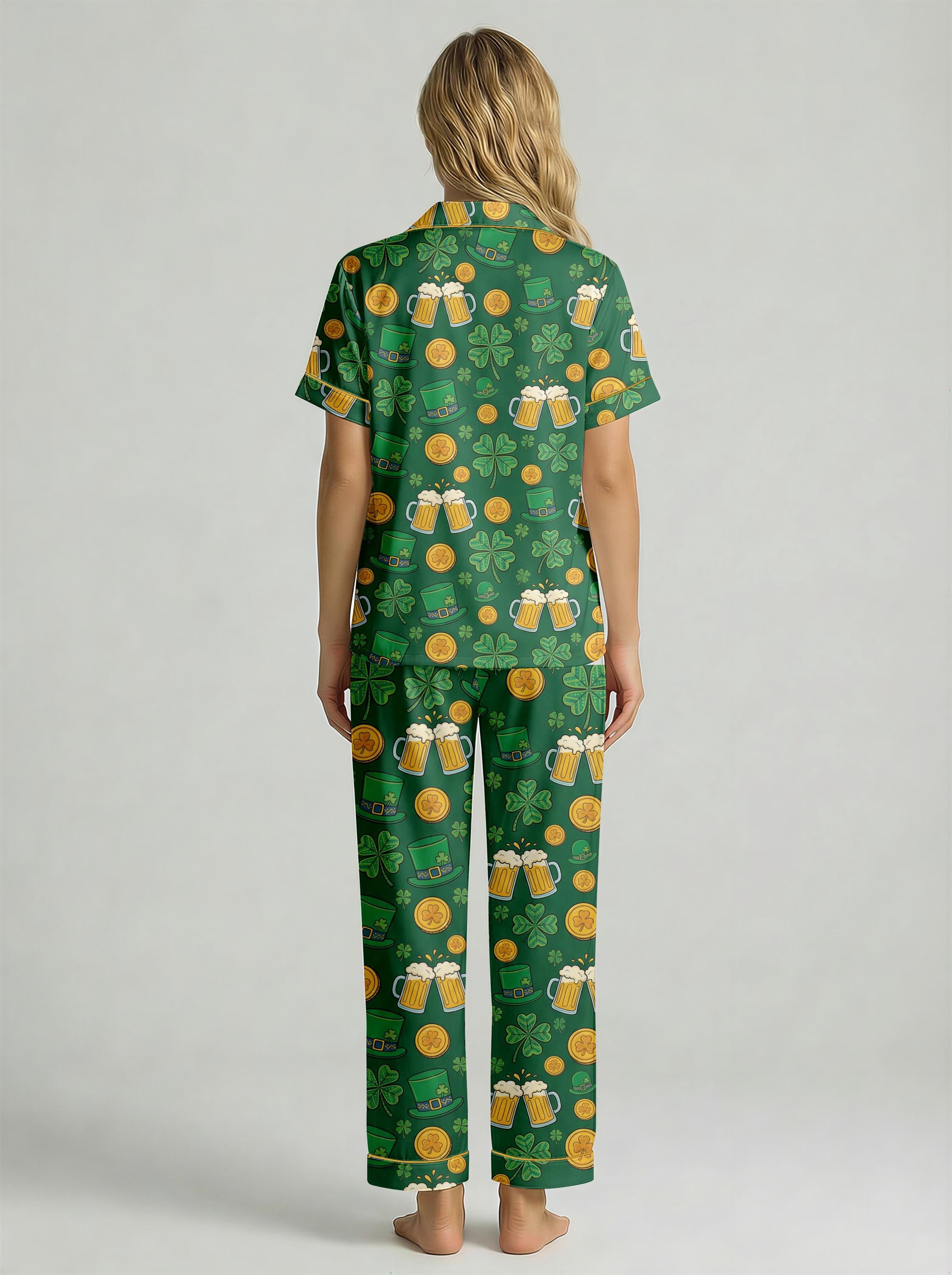 Women's St. Patrick's Day Shamrock Pajama Set, Silky Feel Loungewear