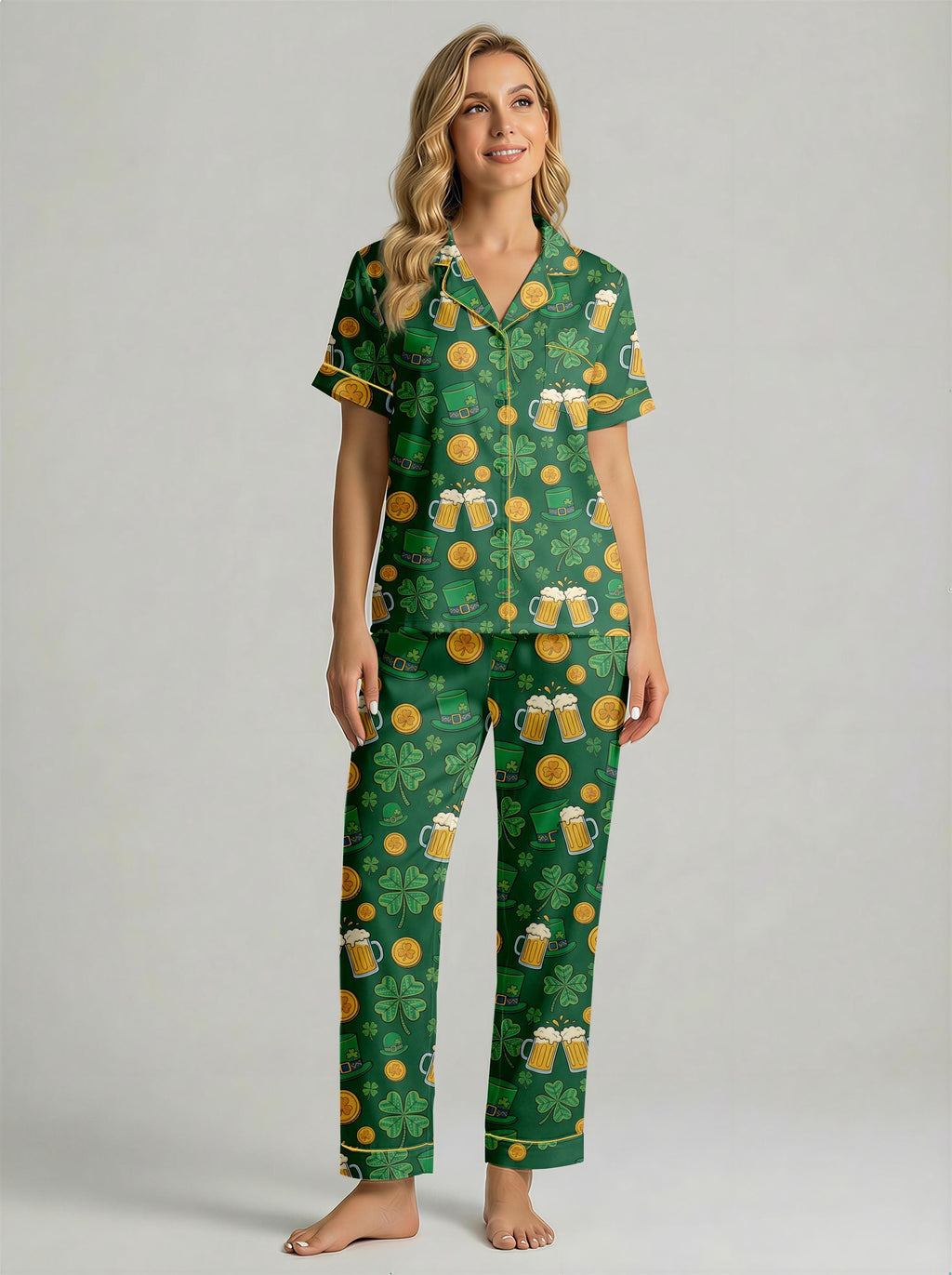 Women's St. Patrick's Day Shamrock Pajama Set, Silky Feel Loungewear