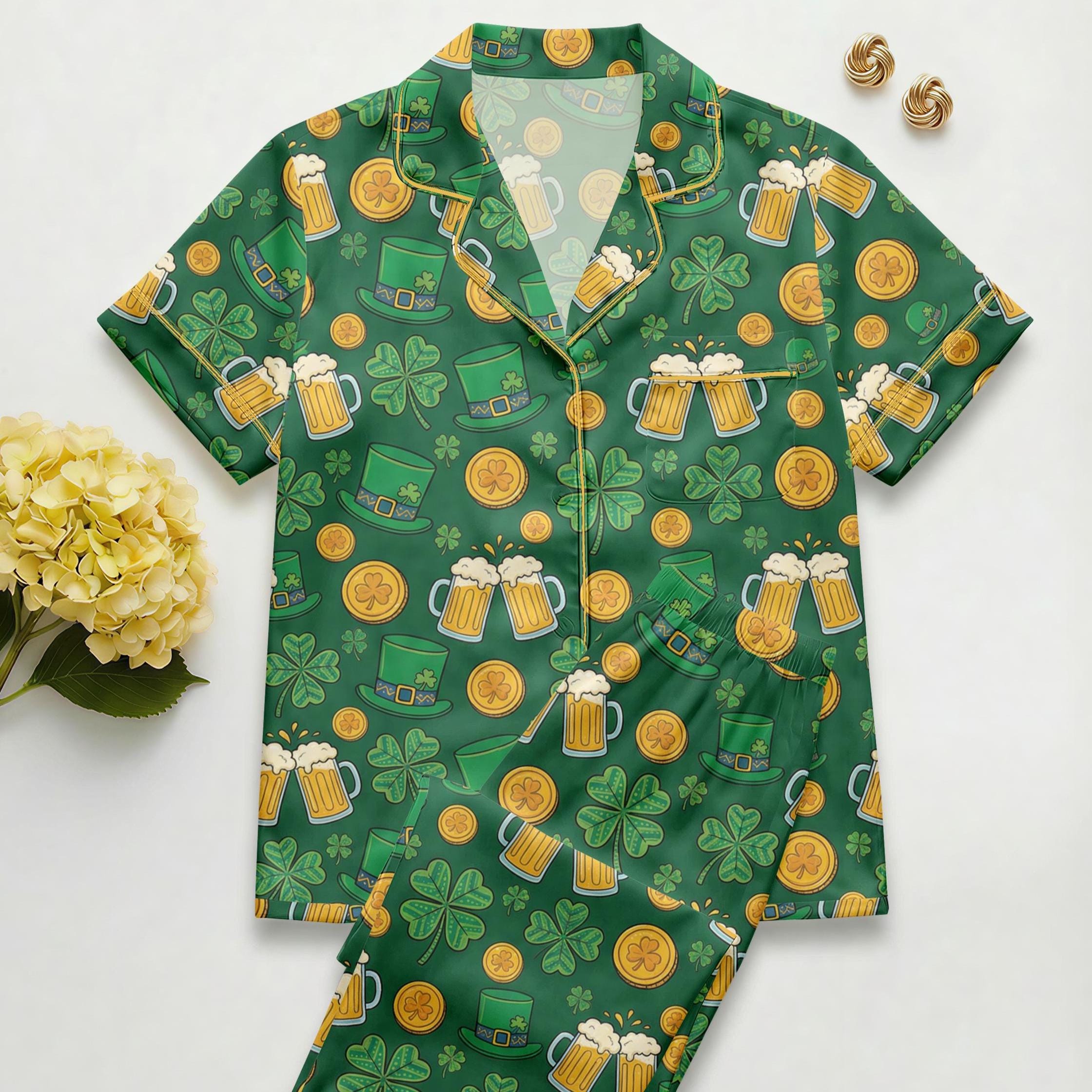 Women's St. Patrick's Day Shamrock Pajama Set, Silky Feel Loungewear
