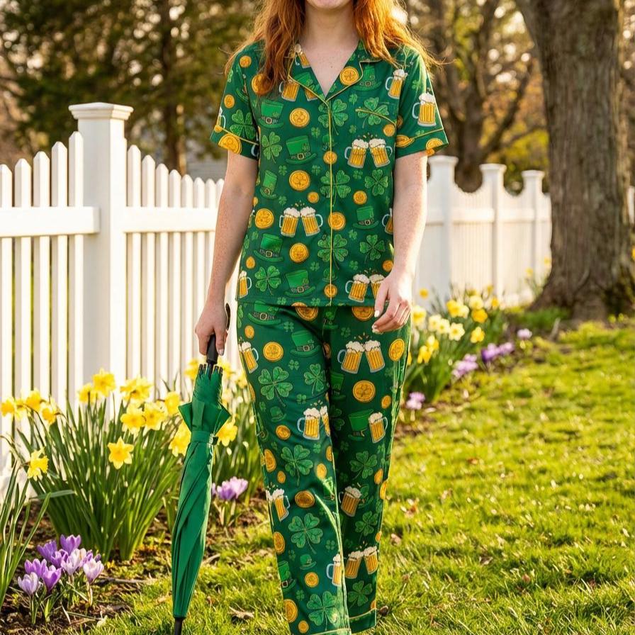 Women's St. Patrick's Day Shamrock Pajama Set, Silky Feel Loungewear