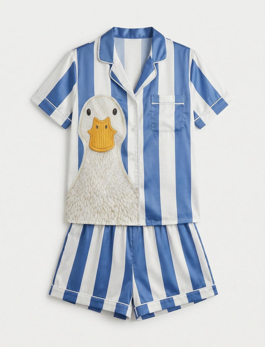 Funny Goose Pajamas for Women, Cute Duck Sleepwear, Blue Stripe Pajama Set, Silly Goose Gift, Cozy Lounge Set Gift for Her