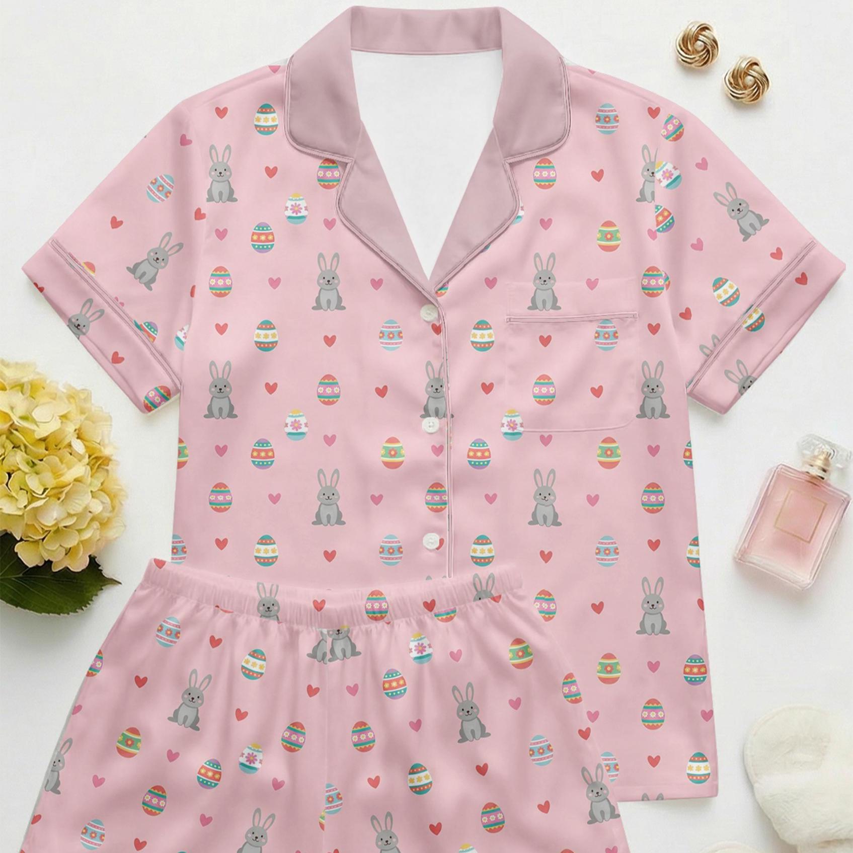 Women's Easter Bunny Pajama Set – Pink Rabbit Print Sleepwear