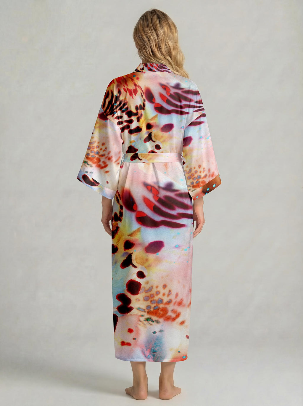 Tropical Floral Leopard Kimono Robe, Silky Polyester Beach Resort Wear