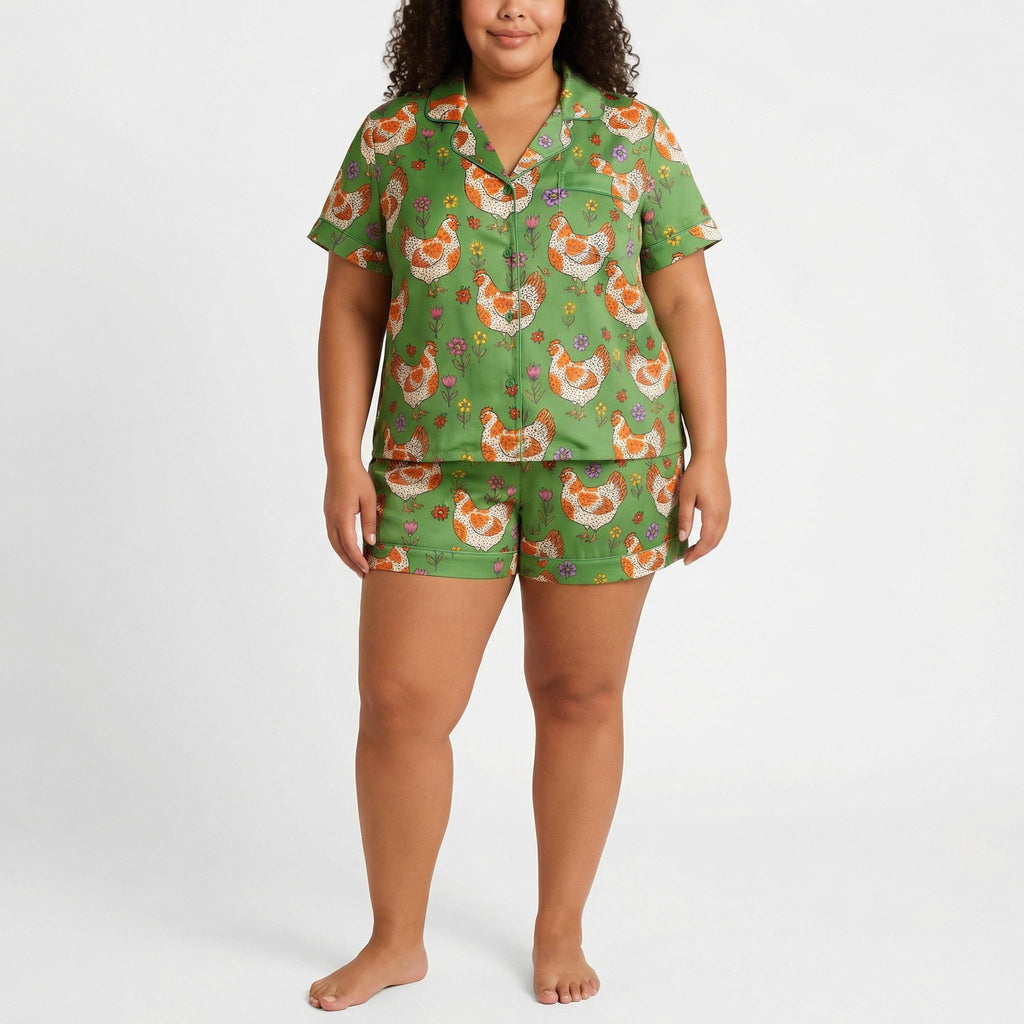Plus Size Hen Floral Print Pajama Set – Lightweight Summer Sleepwear (0X–4X)
