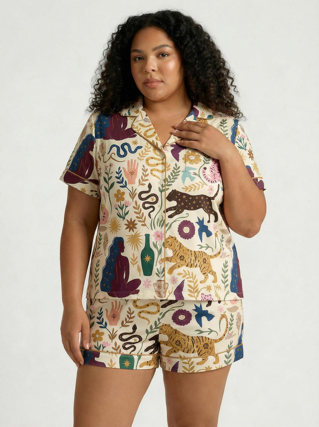 Plus Size Mystic Pattern Pajama Set – Celestial Bohemian Sleepwear (0X–4X)