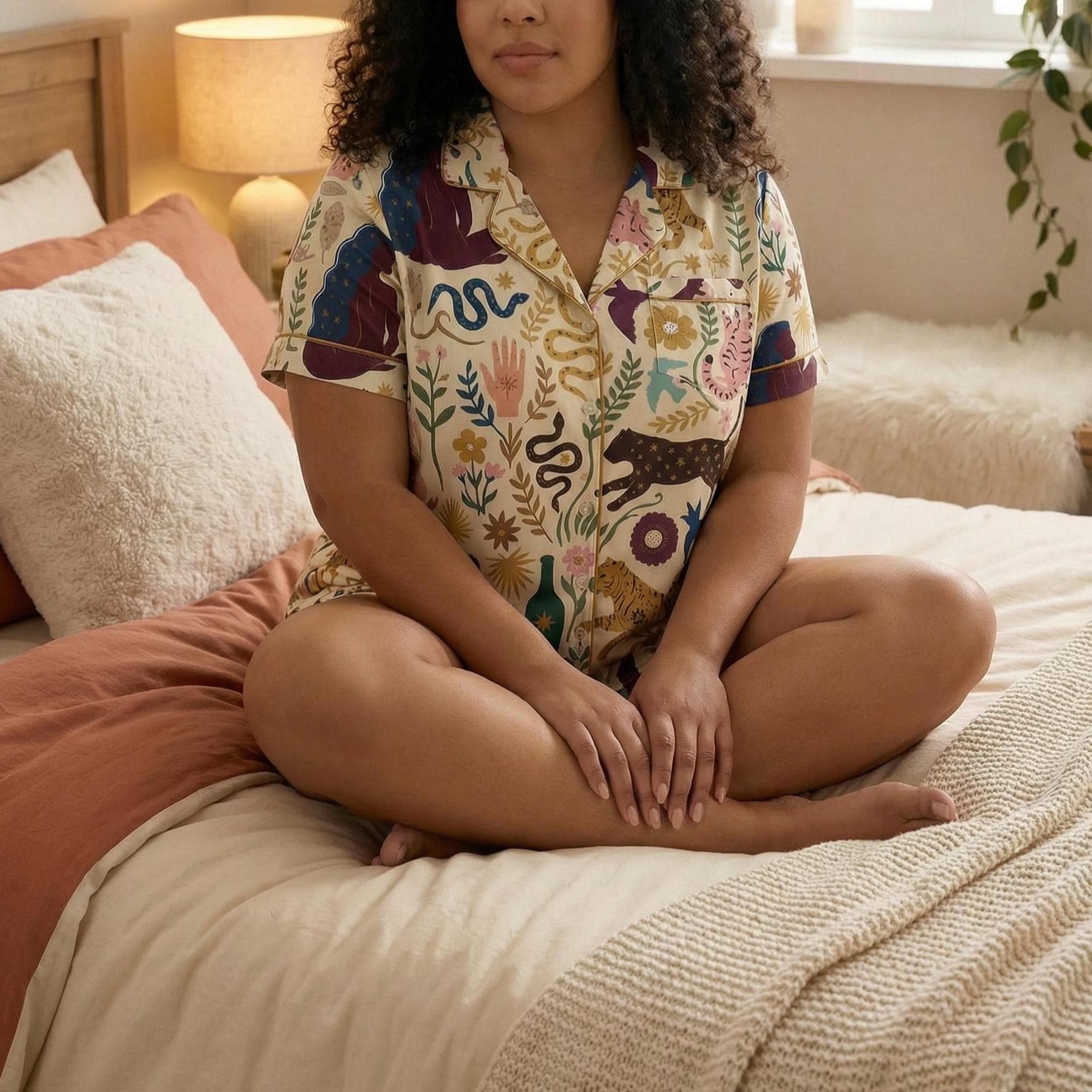 Plus Size Mystic Pattern Pajama Set – Celestial Bohemian Sleepwear (0X–4X)