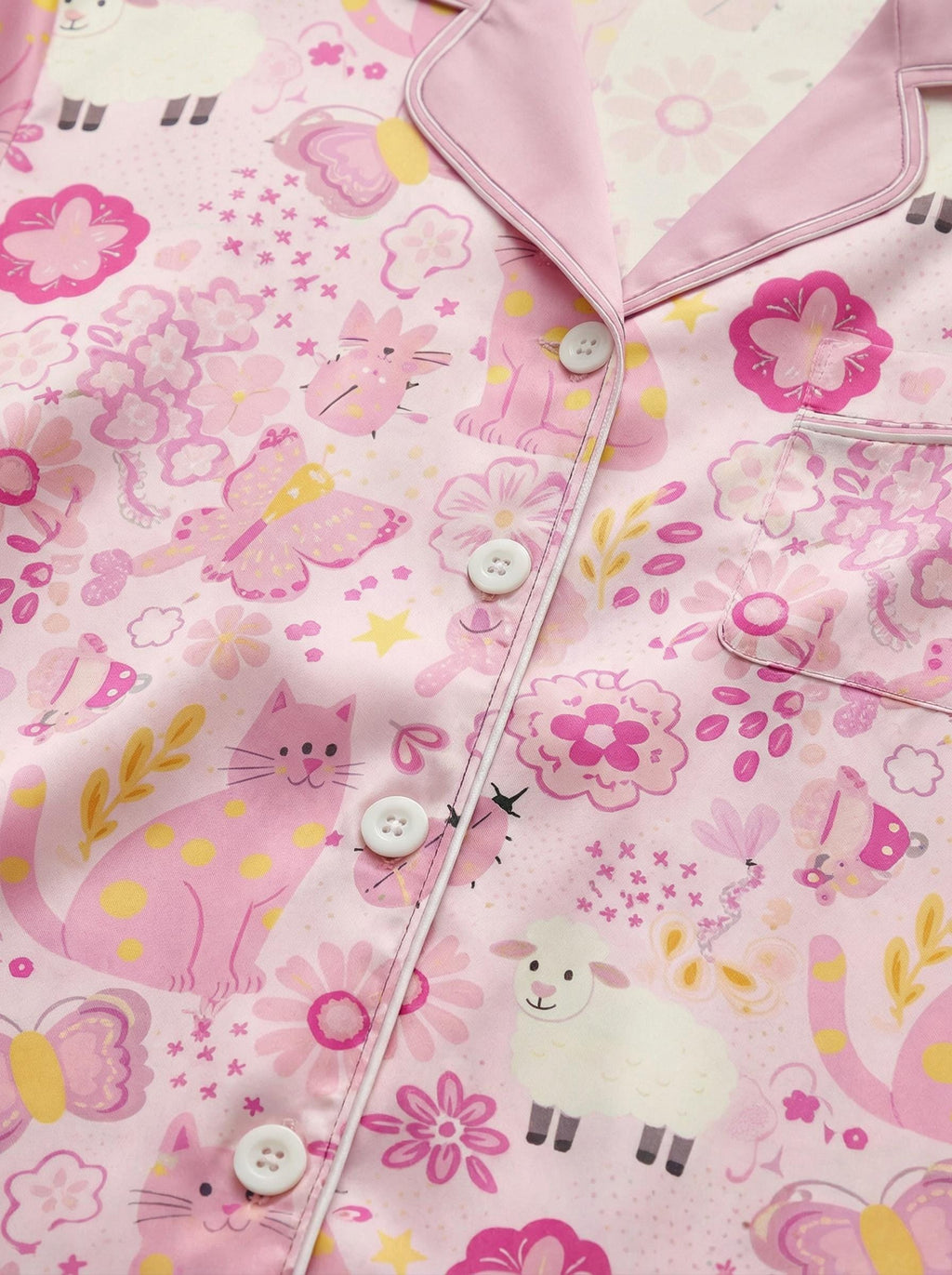 Pink Cat Pajama Set for Women | Short Sleeve Lounge Sleepwear, Satin Pajama Set, Cat Meme Xmas Wedding Pajamas,  Gift for Her