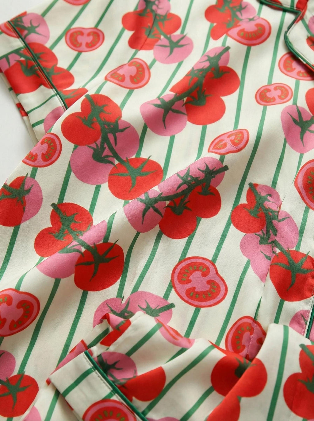 Tomato Short Satin Pajamas, Fruity Sleepwear Set Women,Summer Satin Pjs, Hand Drawn Aesthetic Loungewear, Luxury Bride Set